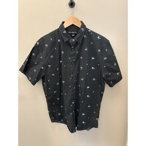 beverly hills polo club mens shirt Large Black With Flowers Shortsleeve Cotton